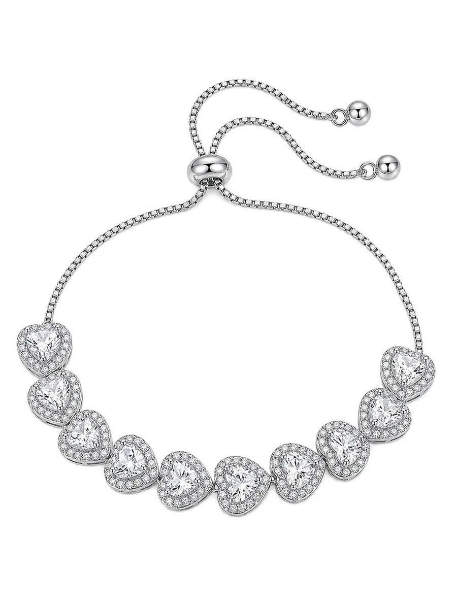 Peora Crystal Heart White Bracelet - Silver