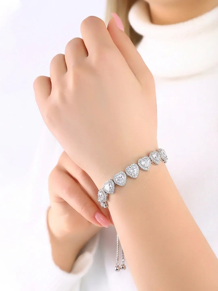 Peora Crystal Heart White Bracelet - Silver