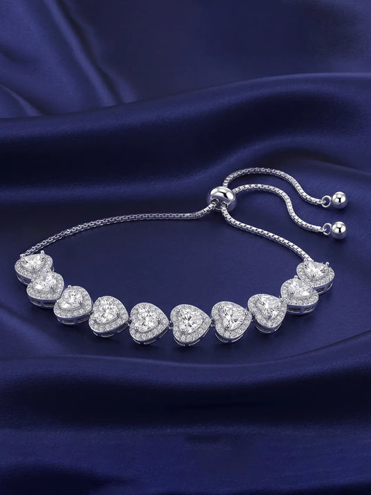 Peora Crystal Heart White Bracelet - Silver