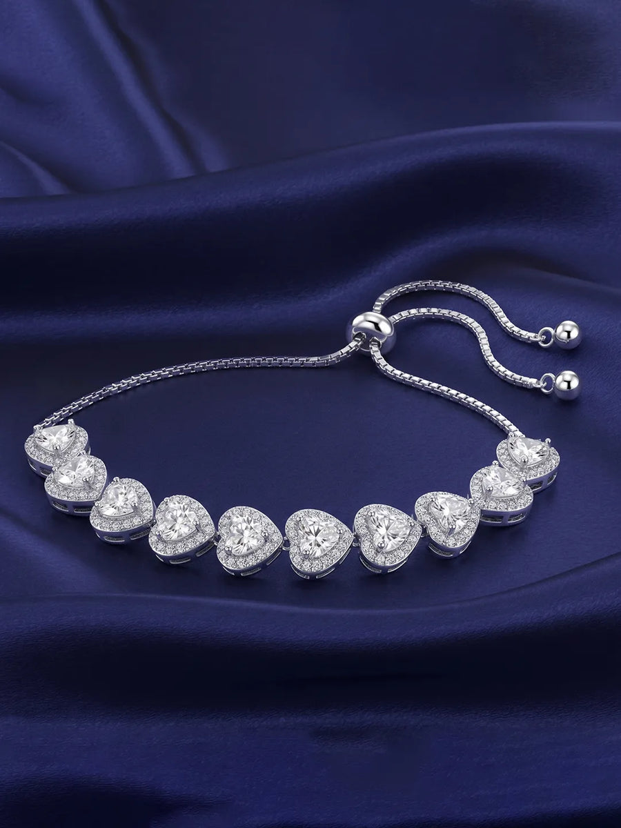 Peora Crystal Heart White Bracelet - Silver