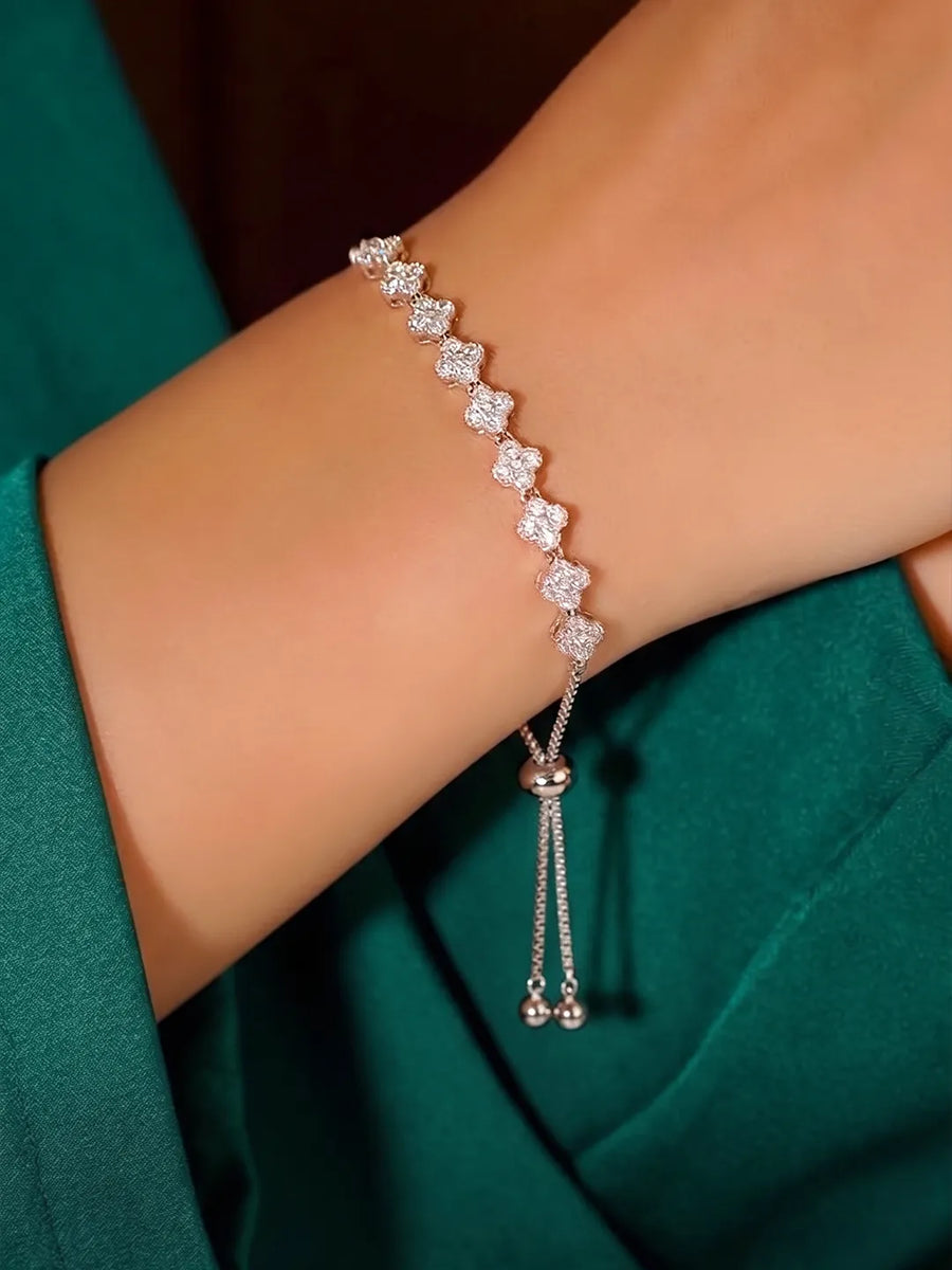 Peora Leaf Crystal Bracelet - Silver