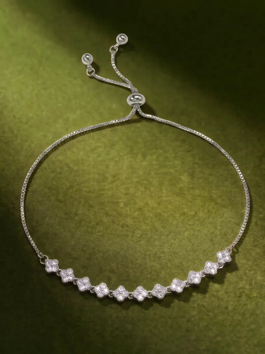 Peora Leaf Crystal Bracelet - Silver