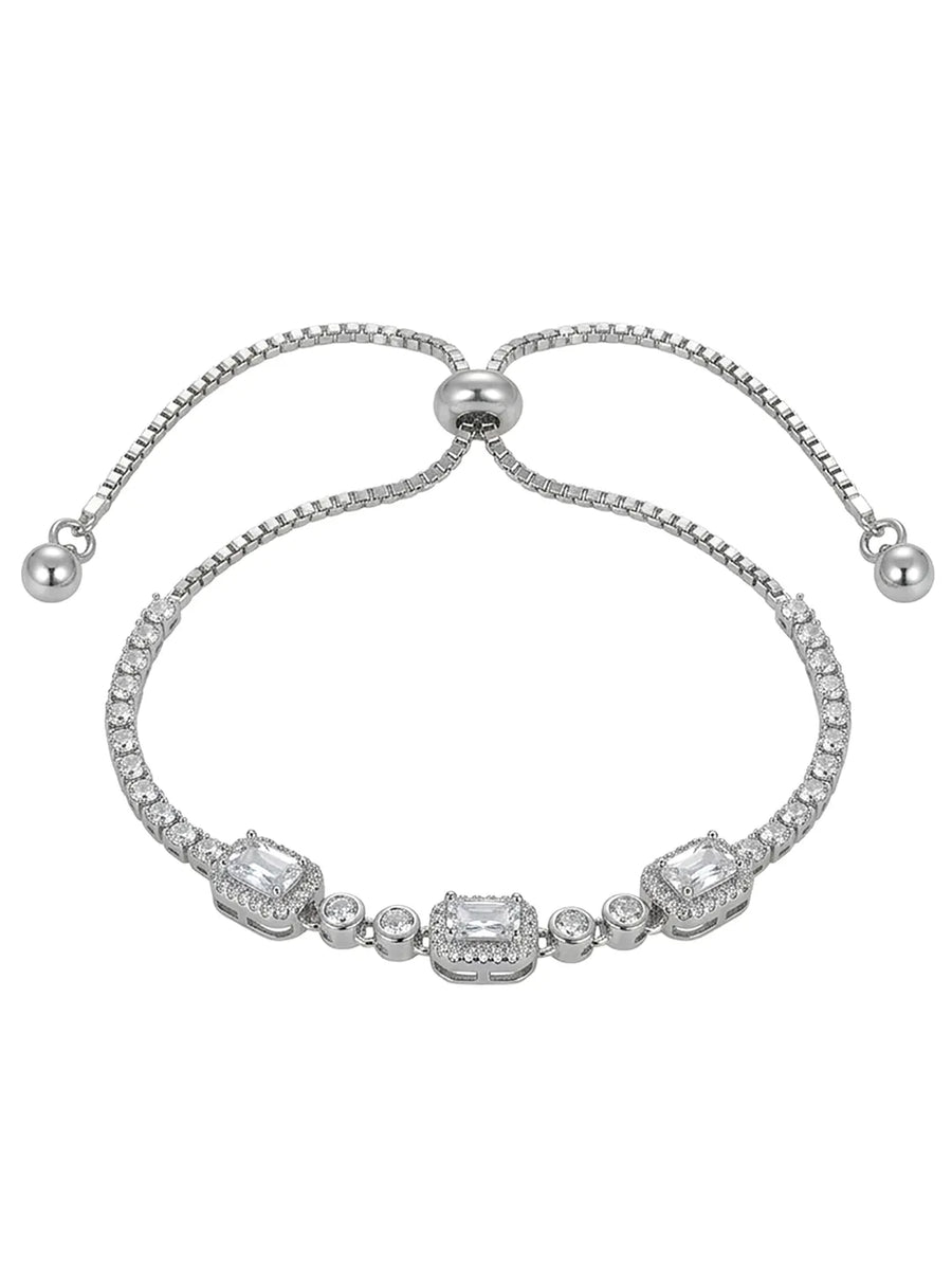 Peora Emerald Cut Crystal Bracelet - Silver