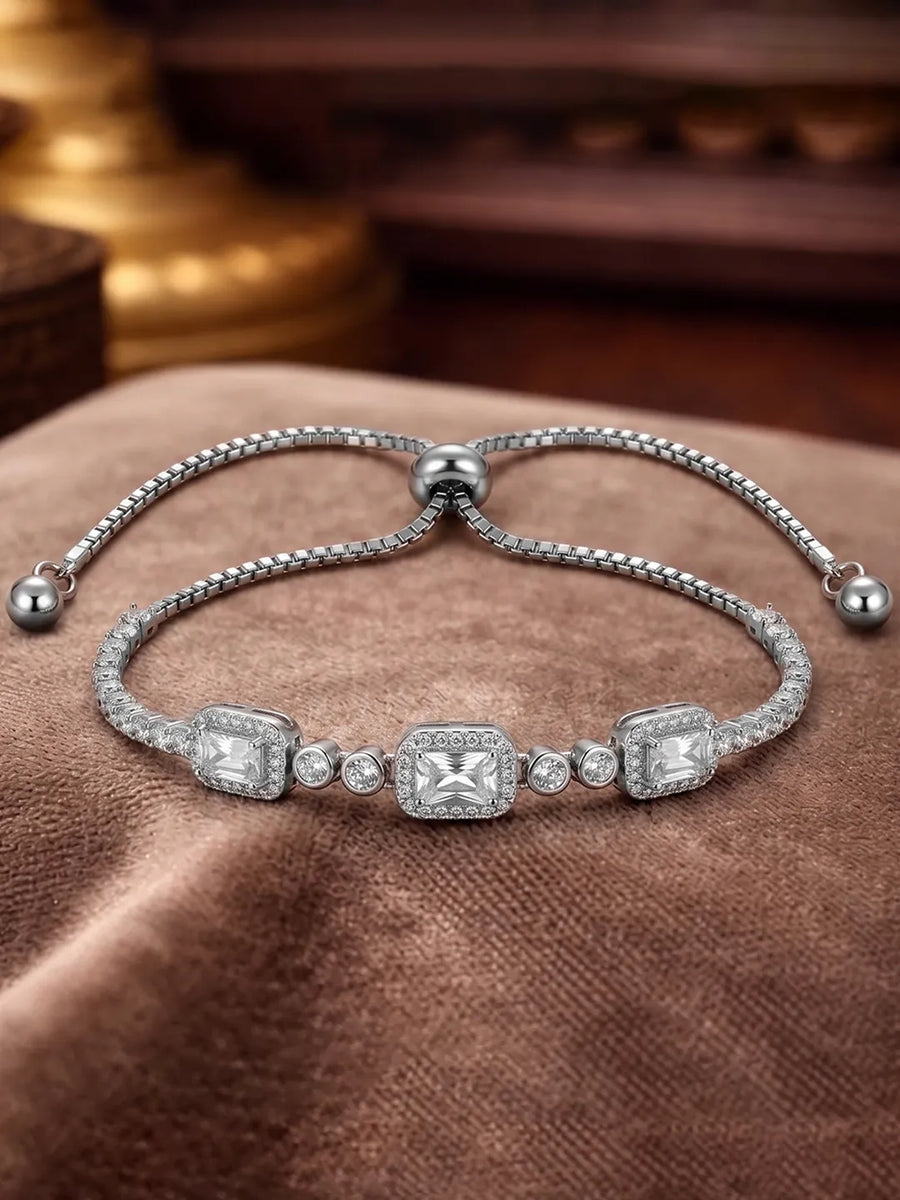 Peora Emerald Cut Crystal Bracelet - Silver