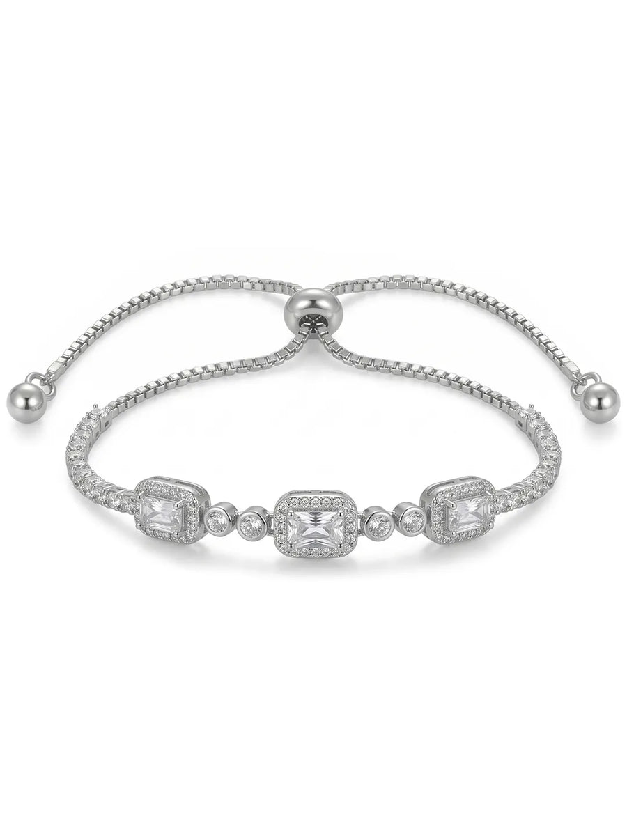Peora Emerald Cut Crystal Bracelet - Silver