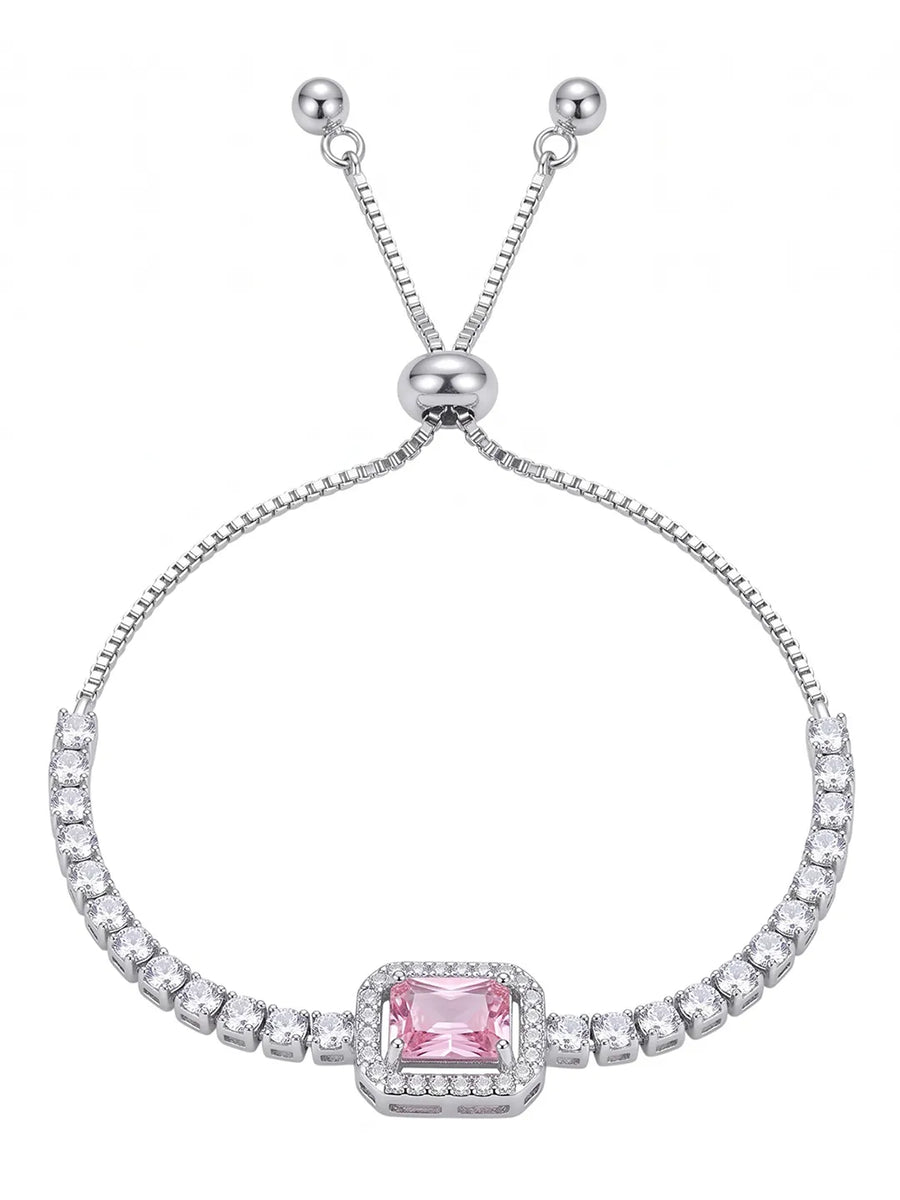 Peora Pink Emerald Cut Bracelet - Silver