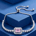 Peora Pink Emerald Cut Bracelet - Silver
