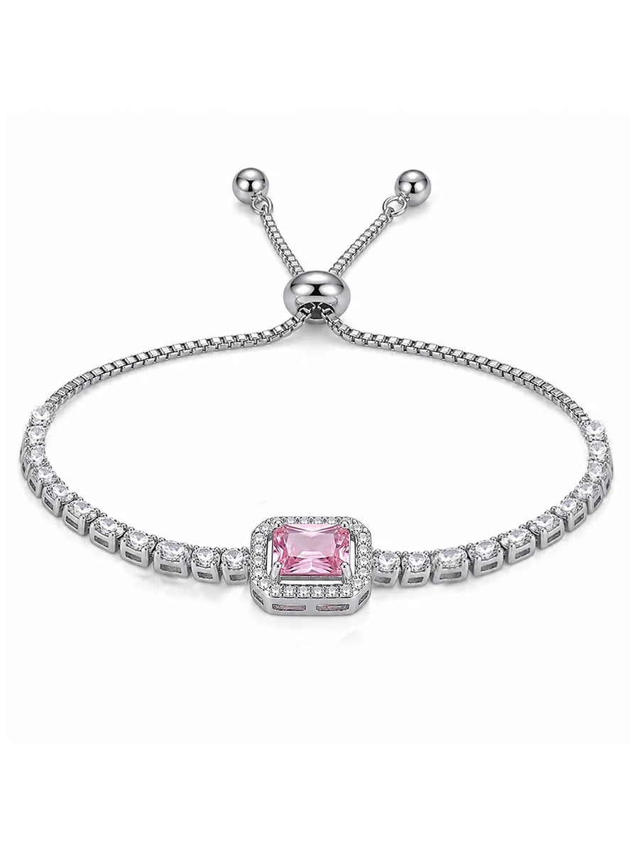 Peora Pink Emerald Cut Bracelet - Silver