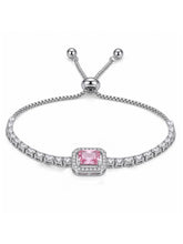 Peora Pink Emerald Cut Bracelet - Silver