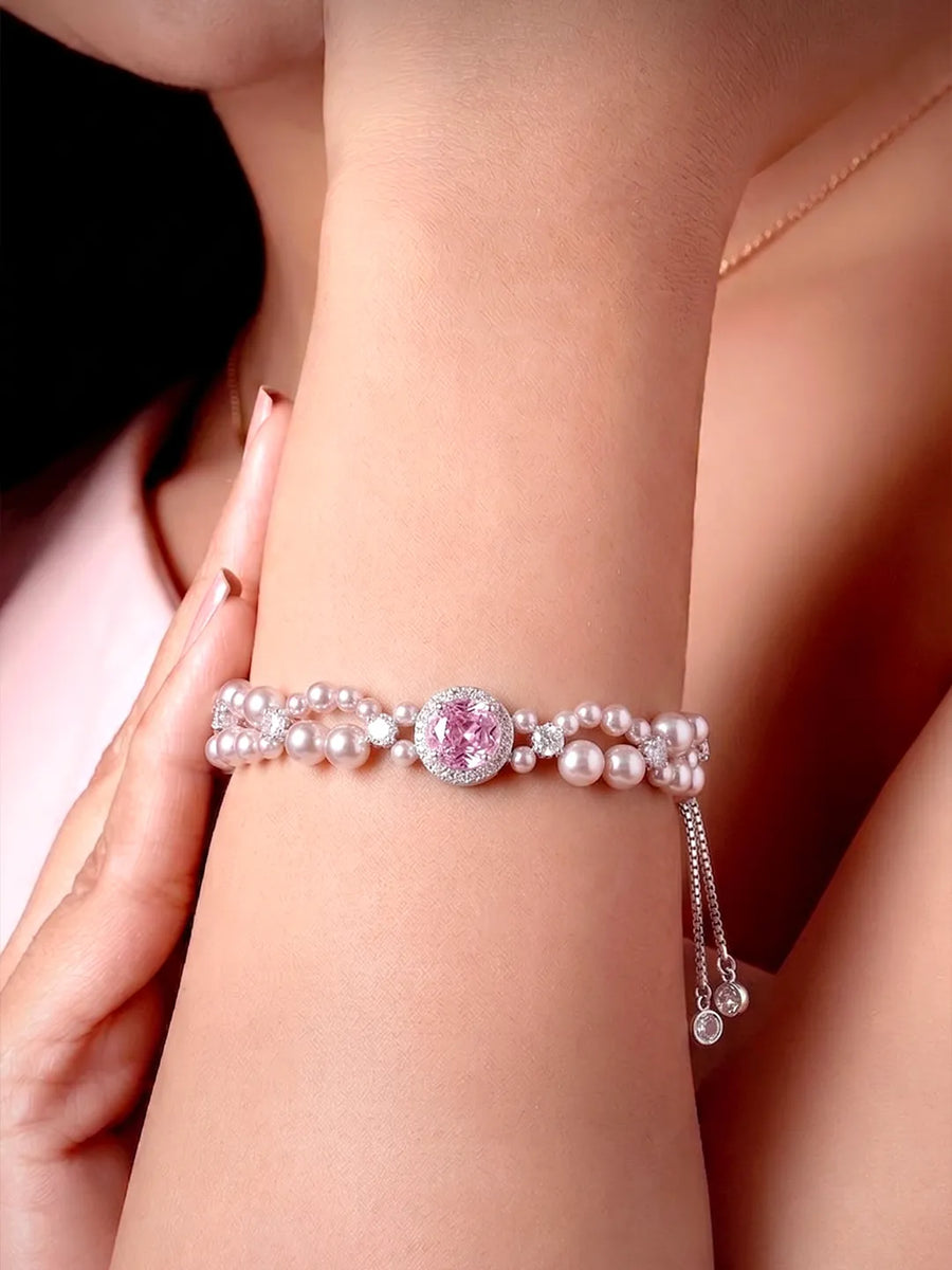 Peora Pink Pearl Charm Bracelet