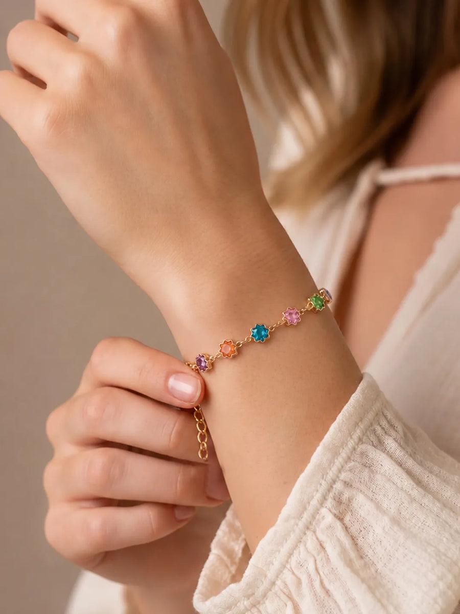 Peora Rainbow Style Crystal Bracelet - Gold