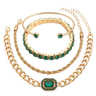 Peora Emerald Green Layered Bracelet Set - Gold