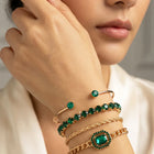 Peora Emerald Green Layered Bracelet Set - Gold