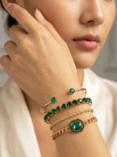 Peora Emerald Green Layered Bracelet Set - Gold