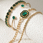 Peora Emerald Green Layered Bracelet Set - Gold