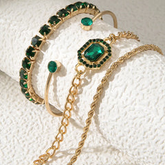 Peora Emerald Green Layered Bracelet Set - Gold