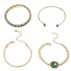 Peora Emerald Green Layered Bracelet Set - Gold