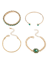 Peora Emerald Green Layered Bracelet Set - Gold