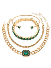Peora Emerald Green Layered Bracelet Set - Gold