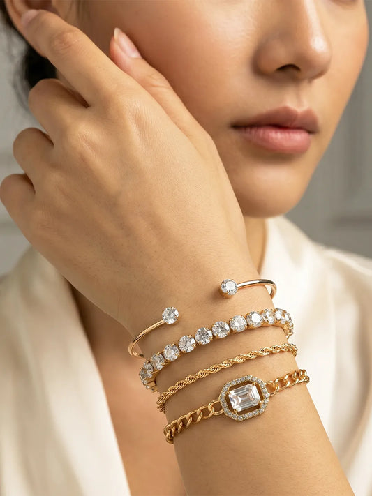 Peora White Layered Bracelet Set - Gold