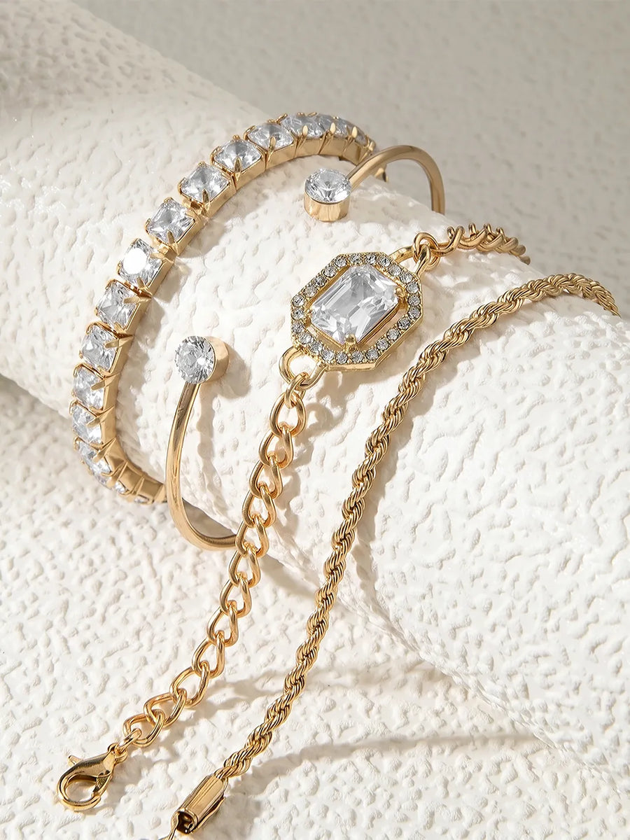 Peora White Layered Bracelet Set - Gold
