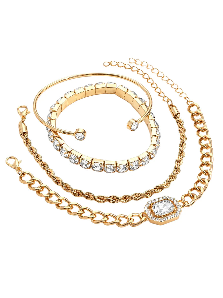 Peora White Layered Bracelet Set - Gold