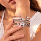 Peora White Layered Bracelet Set - Silver