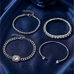 Peora White Layered Bracelet Set - Silver