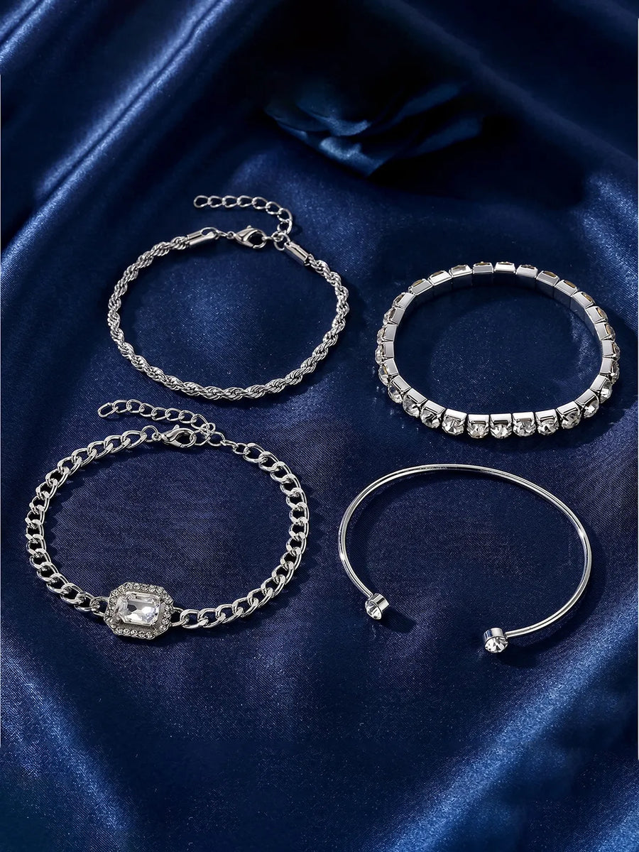 Peora White Layered Bracelet Set - Silver