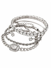 Peora White Layered Bracelet Set - Silver