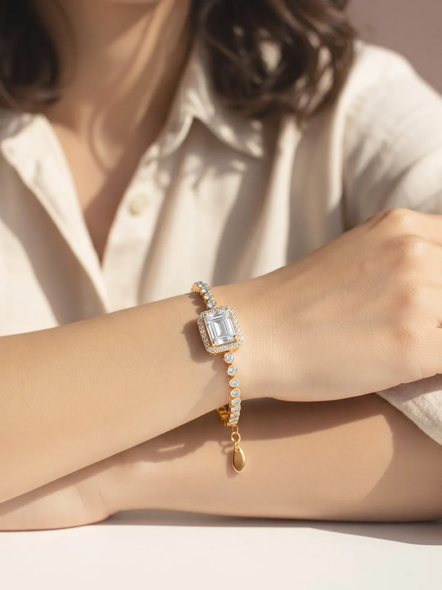 Peora Emerald Cut Crystal Tennis Bracelet - Gold