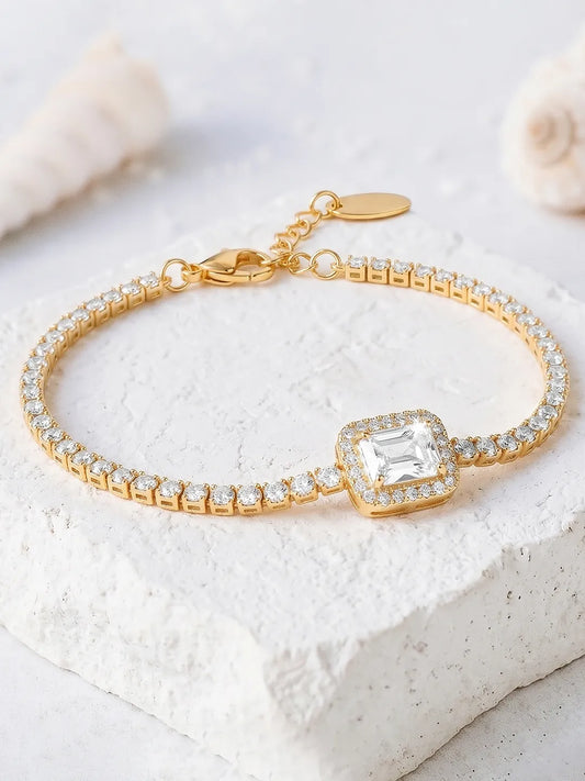 Peora Emerald Cut Crystal Tennis Bracelet - Gold