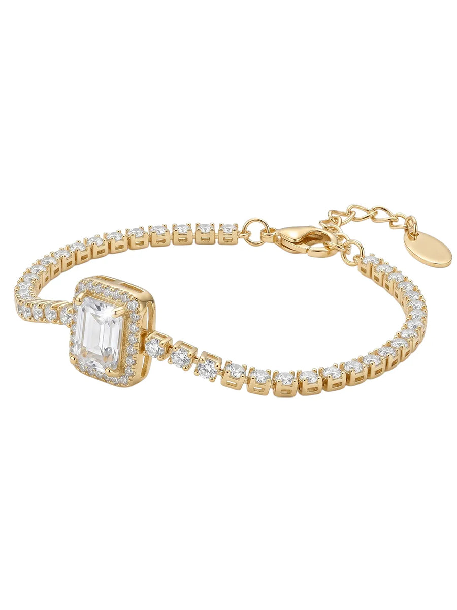 Peora Emerald Cut Crystal Tennis Bracelet - Gold