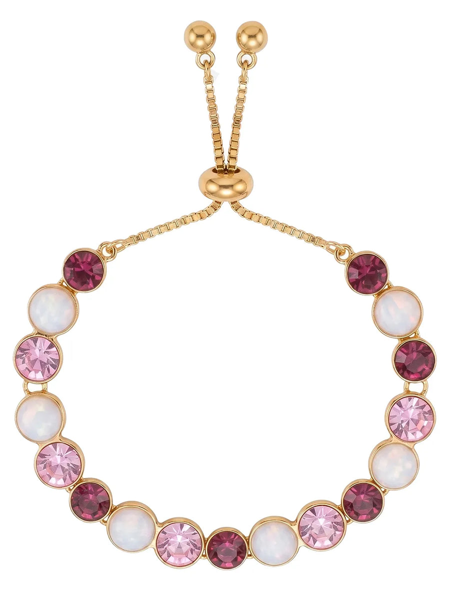 Peora Pink Crystal Beads Slider Bracelet - Gold