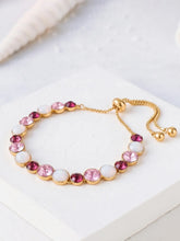 Peora Pink Crystal Beads Slider Bracelet - Gold