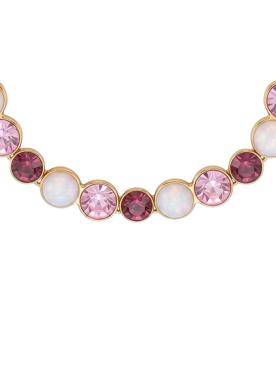 Peora Pink Crystal Beads Slider Bracelet - Gold