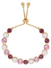 Peora Pink Crystal Beads Slider Bracelet - Gold