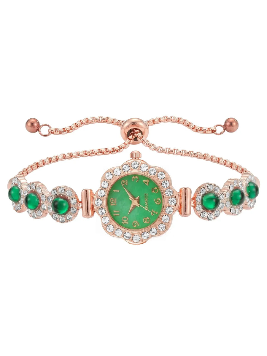Peora Emerald Stone Bracelet Watch - Rose Gold