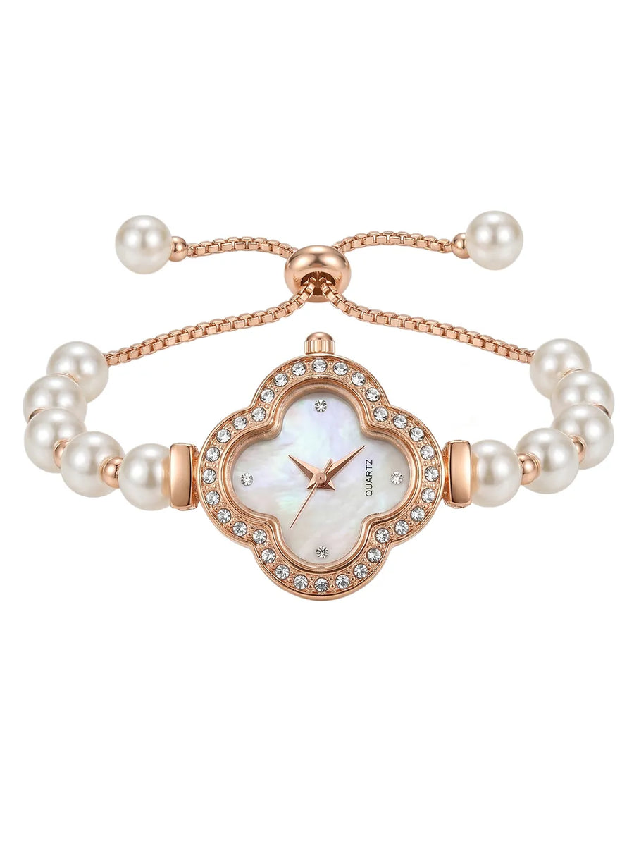 Peora Floral Pearl Bracelet Watch - Rose Gold