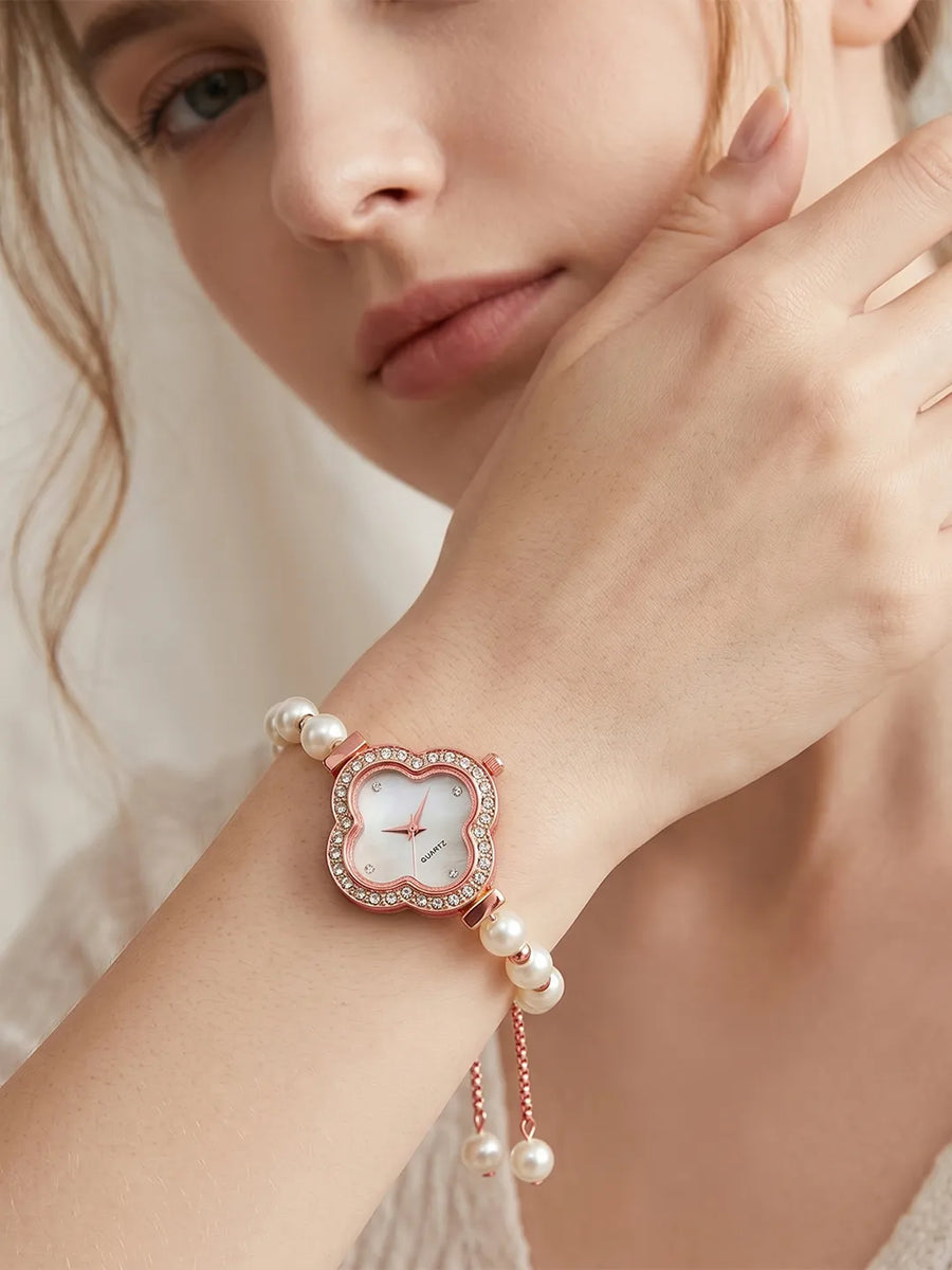 Peora Floral Pearl Bracelet Watch - Rose Gold