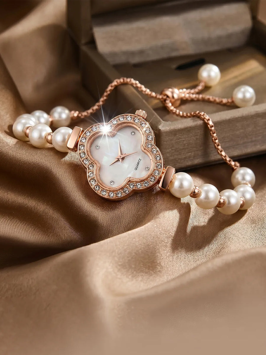 Peora Floral Pearl Bracelet Watch - Rose Gold