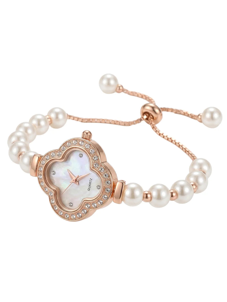 Peora Floral Pearl Bracelet Watch - Rose Gold