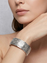 Peora Floral Oxidised Engraved Cuff Kada - Silver