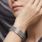 Peora Floral Oxidised Elegance Cuff Kada - Silver