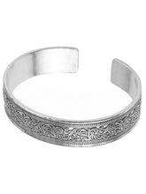 Peora Floral Oxidised Elegance Cuff Kada - Silver
