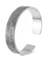 Peora Floral Oxidised Elegance Cuff Kada - Silver