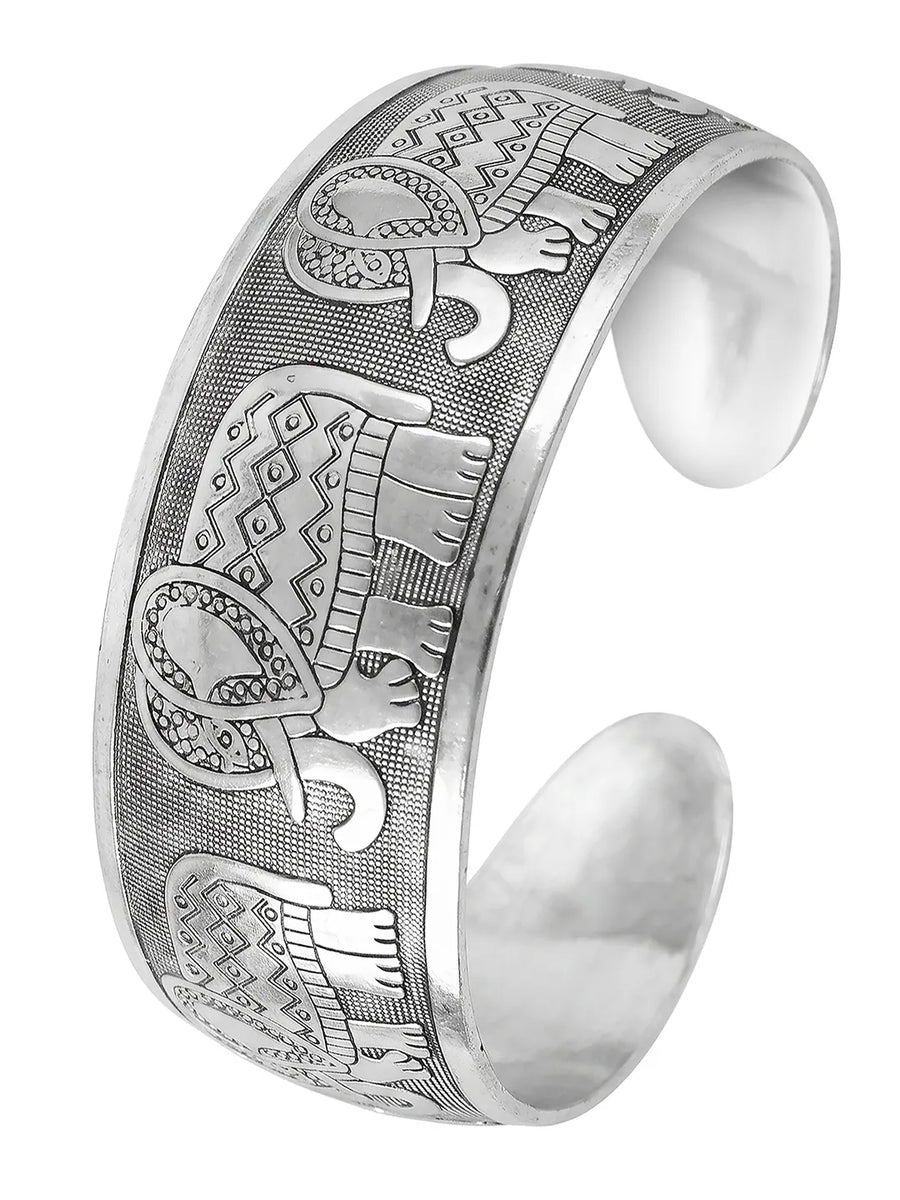 Peora Oxidised Elephant Legacy Kada - Silver