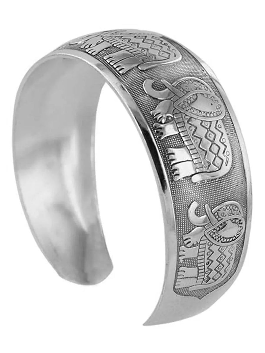 Peora Oxidised Elephant Legacy Kada - Silver