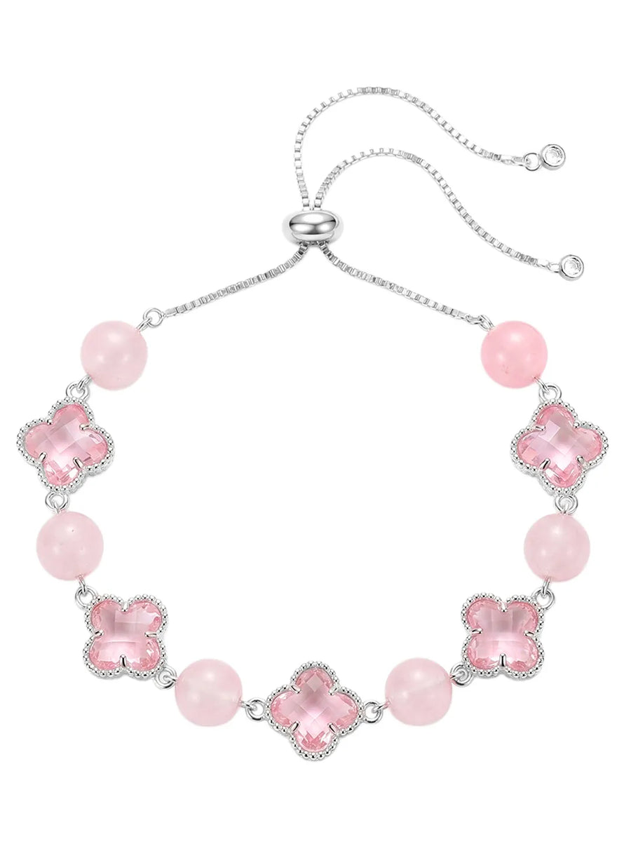 Peora Pink Floral Treasure Bracelet - Silver