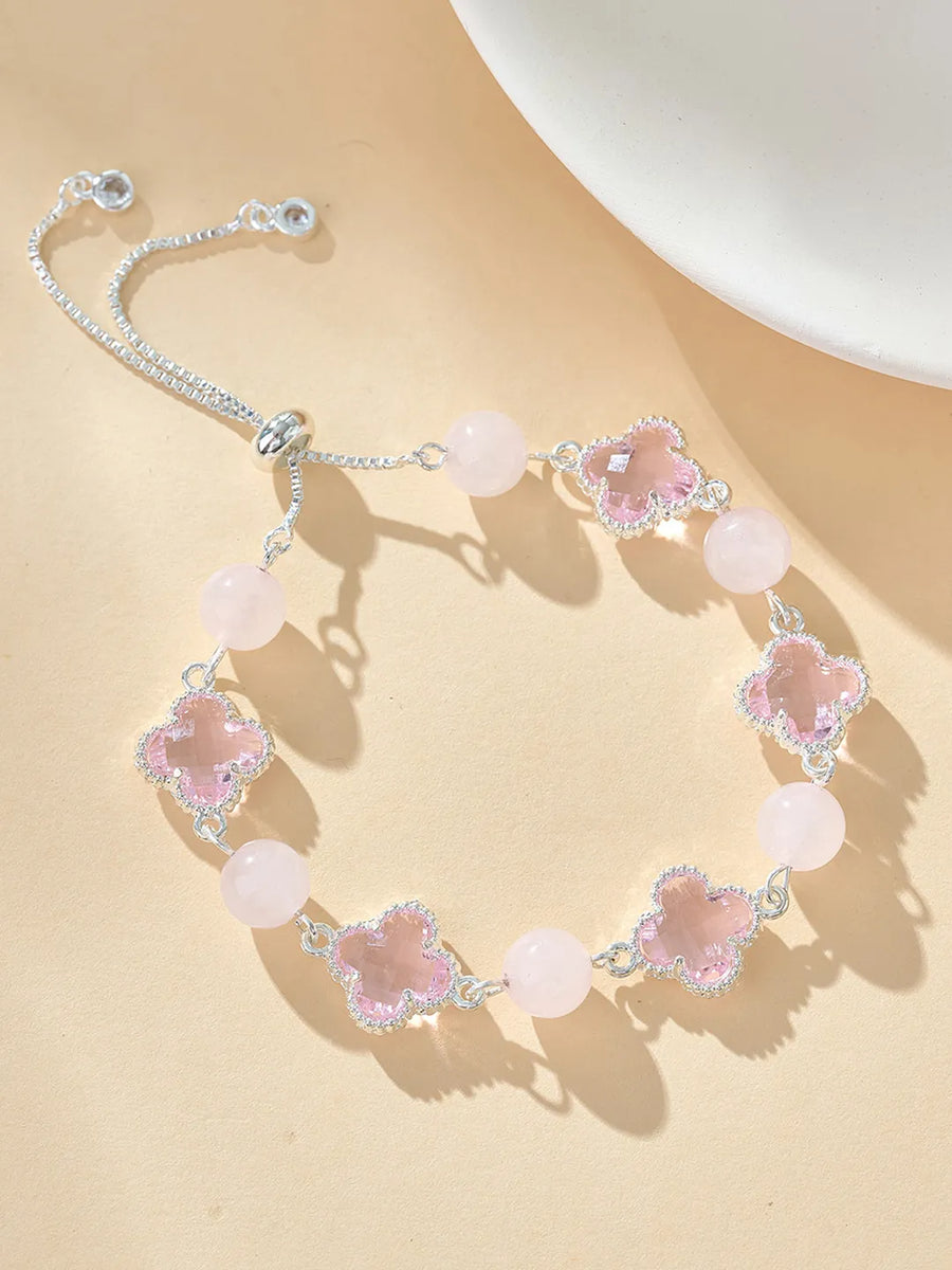 Peora Pink Floral Treasure Bracelet - Silver